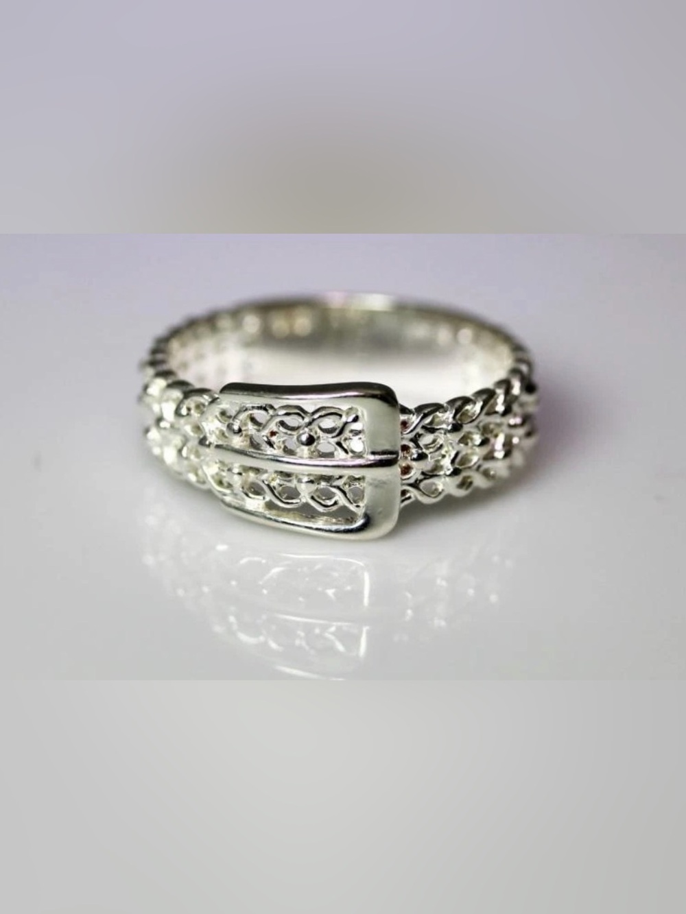 Beautiful Sterling Silver Woven Belt Buckle Style Band Ring Size 7